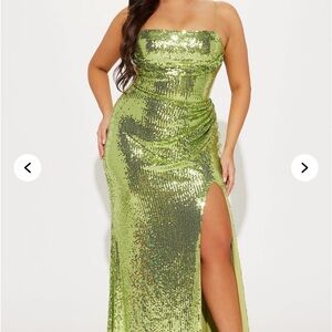 Green Sequin Gown with Slit
